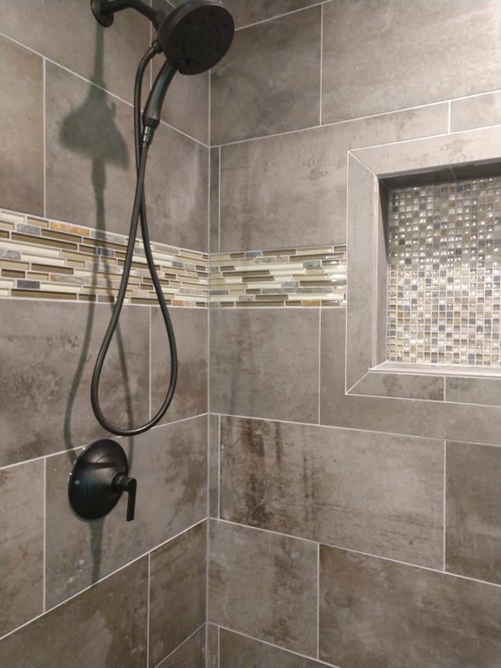 glass tile, border, 8x10 subway, ceramic, stone look, niche, mosaic tile, walk-in shower
