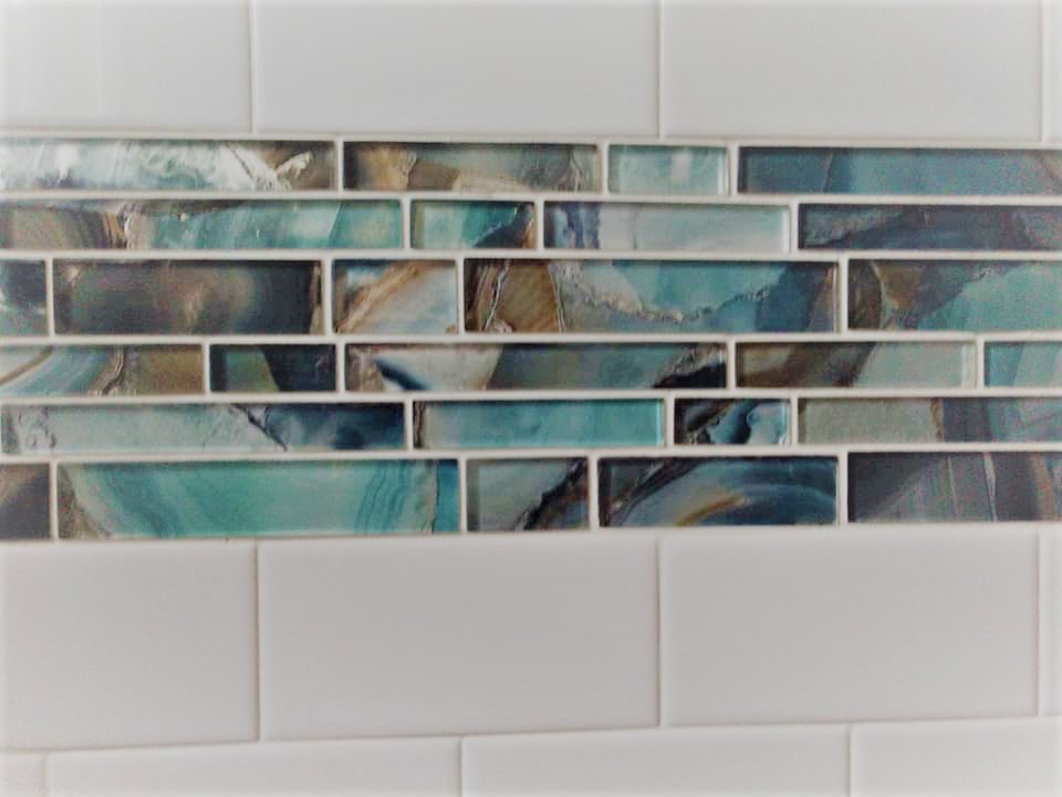 teal, aqua, blue, bright, vibrant, white, tile, subway, niche, border, Home Depot